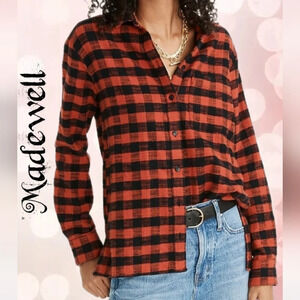 Madewell Flannel Cotton Red-Black Buffalo Check Oversized Boyfriend Shirt Sz M